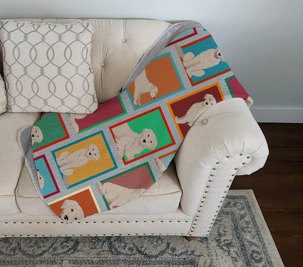 Lots of Cream Golden Retriever Quilted Blanket 50x60 Artwork Pattern Quilted Throw Blanket for Bed, Couch, Sofa, Soft and Lightweight