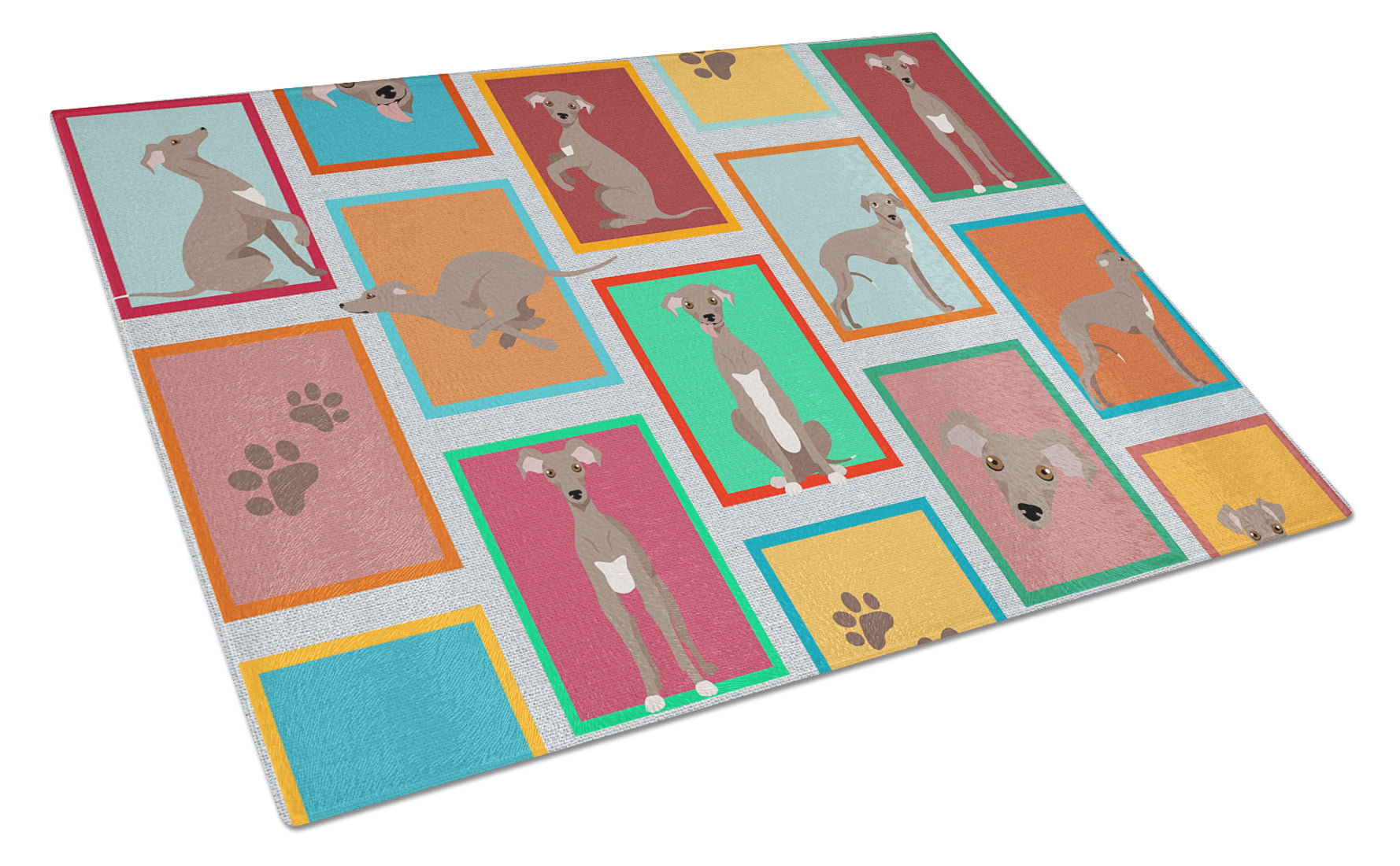 Lots of Fawn Italian Greyhound Cutting Board Tempered Glass Kitchen Cutting Surface, Heat Resistant Chopping, Non-Slip Feet, Food Prep & Serving