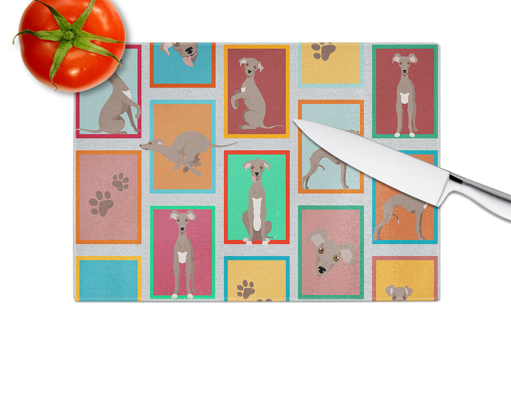 Lots of Fawn Italian Greyhound Cutting Board Tempered Glass Kitchen Cutting Surface, Heat Resistant Chopping, Non-Slip Feet, Food Prep & Serving