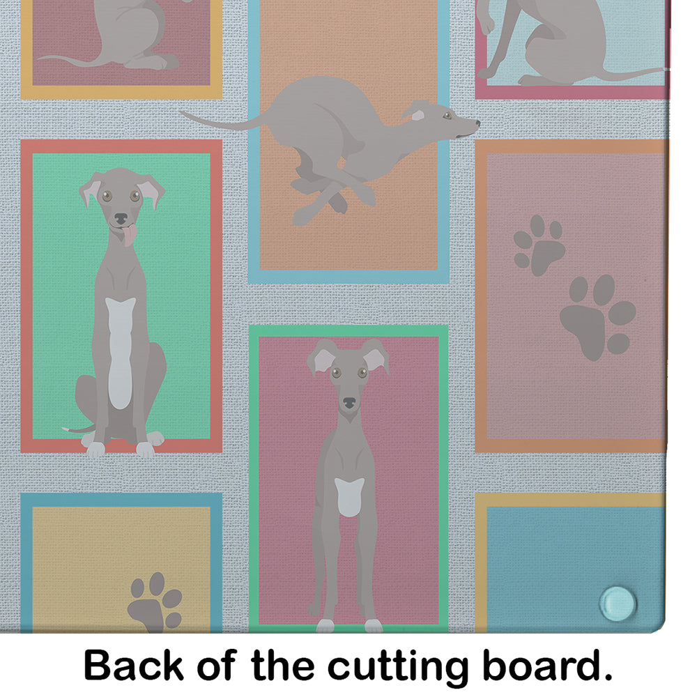 Lots of Fawn Italian Greyhound Cutting Board Tempered Glass Kitchen Cutting Surface, Heat Resistant Chopping, Non-Slip Feet, Food Prep & Serving