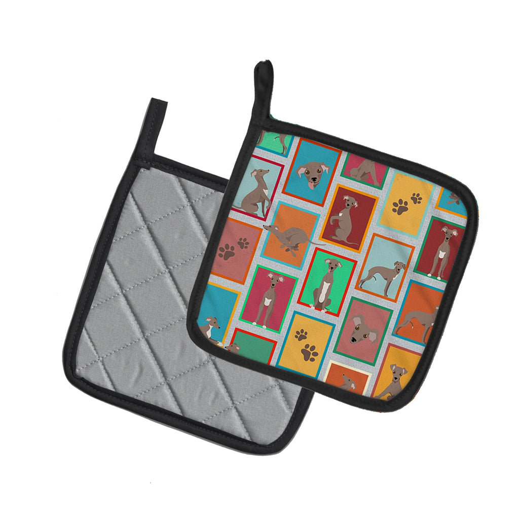 Lots of Fawn Italian Greyhound Pot Holder Set of 2 Heat Resistant Quilted Hot Pads 7.5 x 7.5 Inch, Insulated Kitchen Trivets for Cooking & Baking