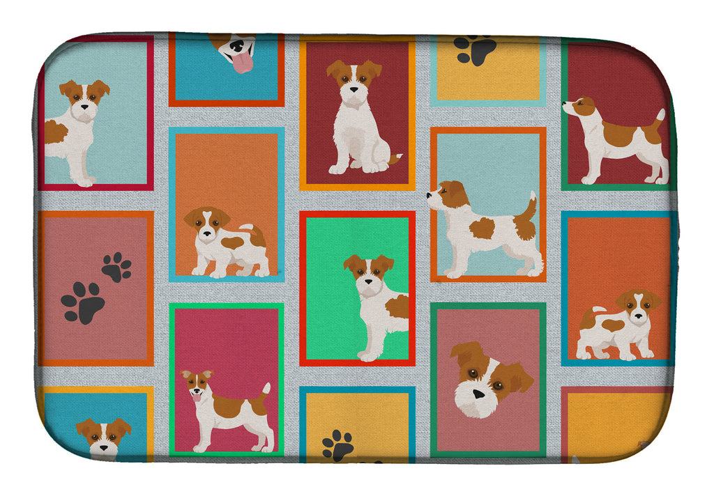 Lots of Red and White Jack Russell Terrier Dish Drying Mat Absorbent Dish Drying Mat Pad for Kitchen Counter Dish Drainer Mat for Countertop, 14 x 21", Multicolor