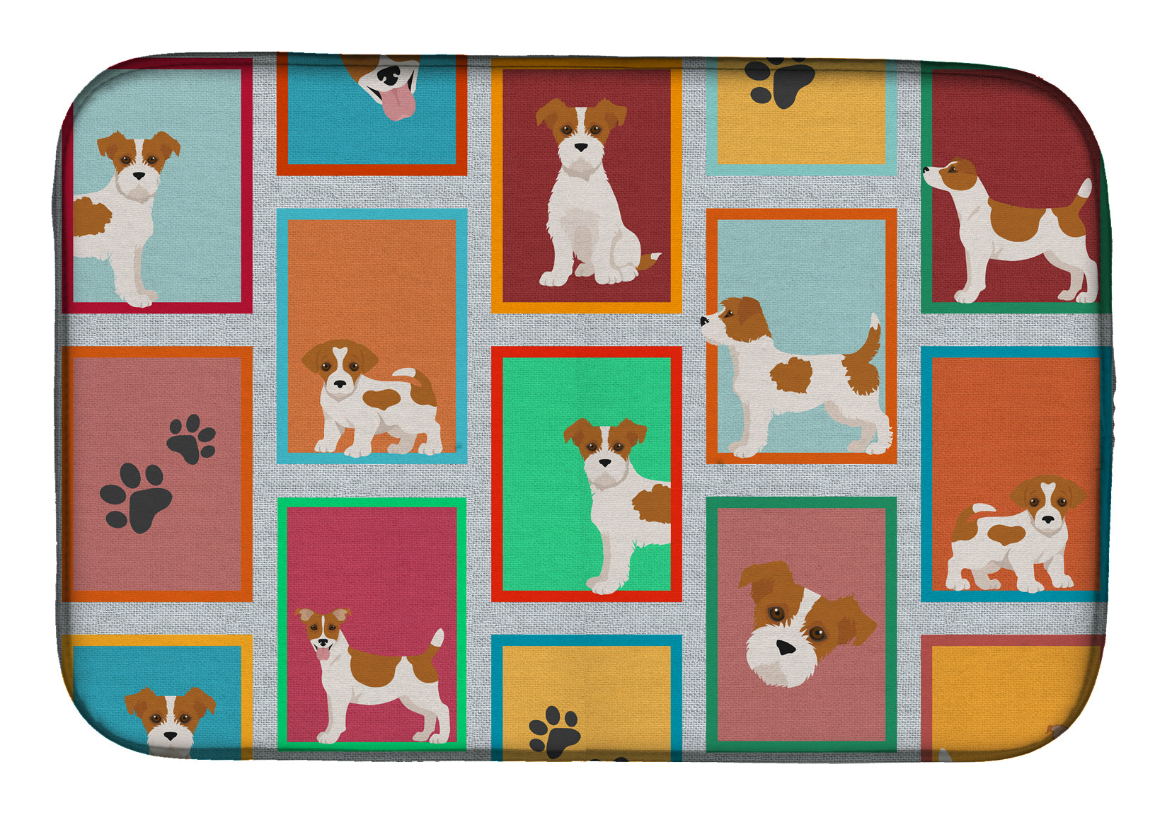 Lots of Red and White Jack Russell Terrier Dish Drying Mat Absorbent Dish Drying Mat Pad for Kitchen Counter Dish Drainer Mat for Countertop, 14 x 21", Multicolor