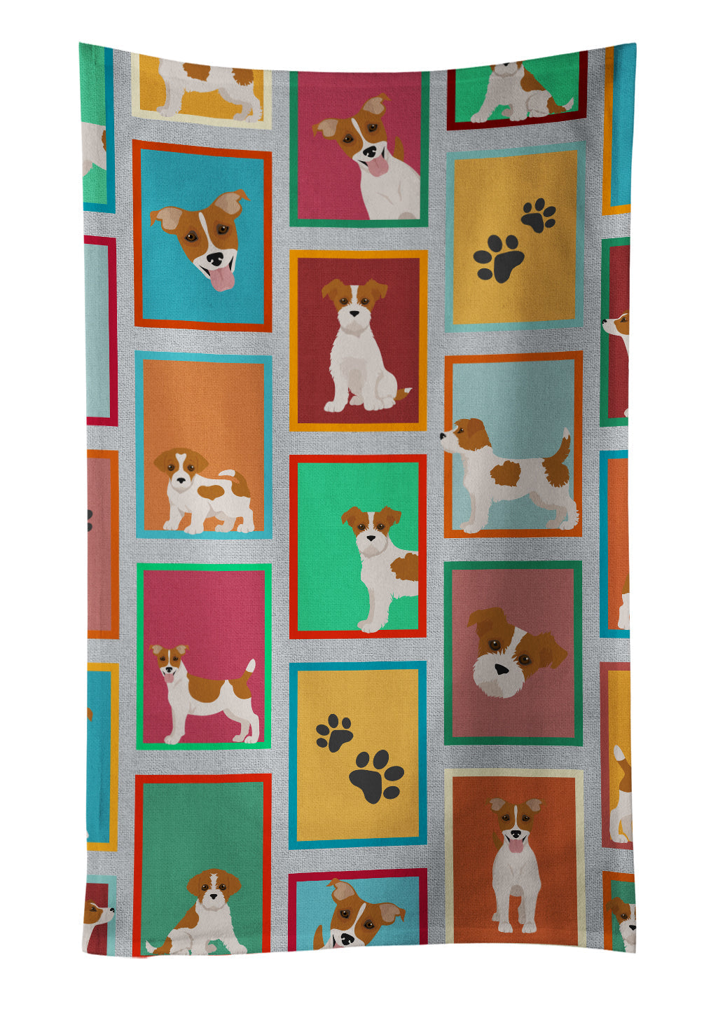 Lots of Red and White Jack Russell Terrier Kitchen Towel Velour Plush Front and Cotton Loop Back Machine Washable