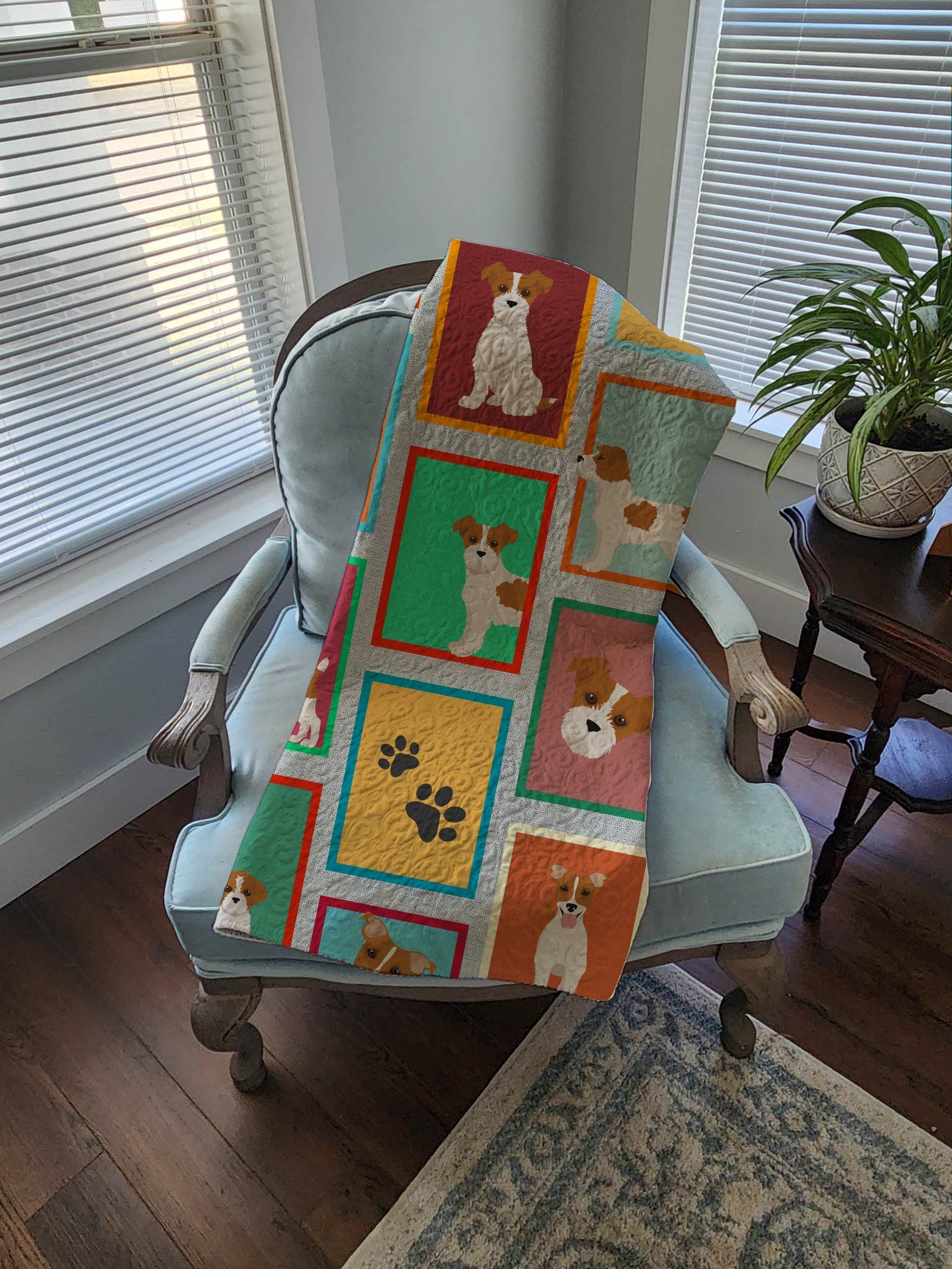 Lots of Red and White Jack Russell Terrier Quilted Blanket 50x60 Artwork Pattern Quilted Throw Blanket for Bed, Couch, Sofa, Soft and Lightweight