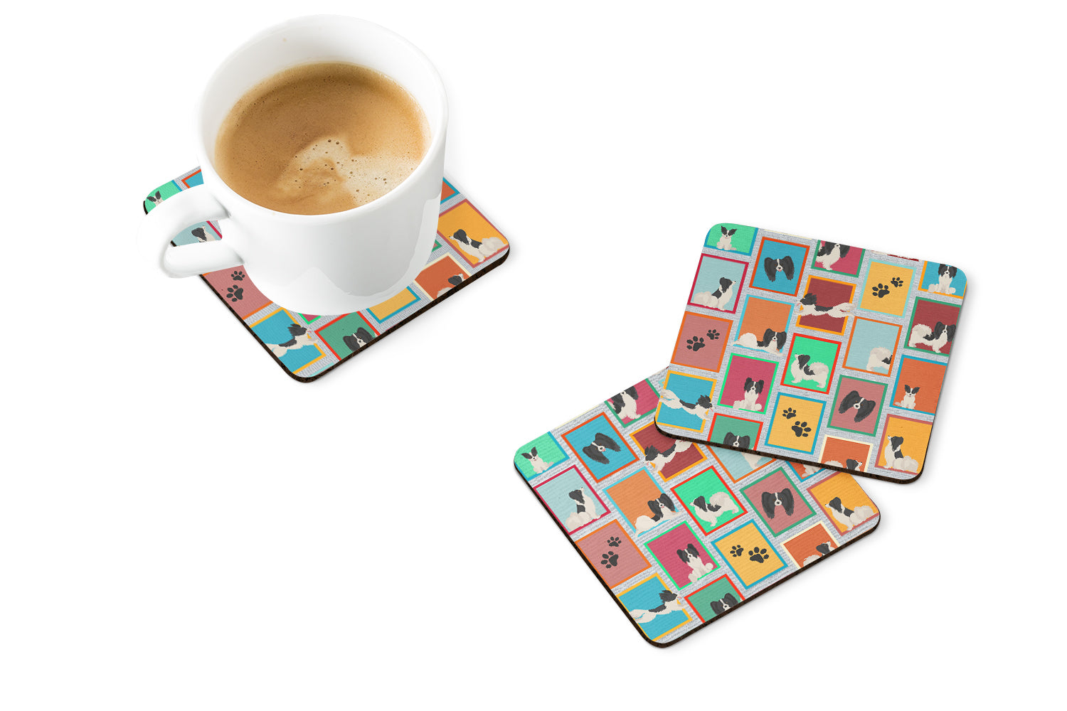 Lots of Black and Whtie Papillon Foam Coasters Set of 4 Cup Coasters for Indoor Outdoor, Tabletop Protection, Anti Slip, Mouse pad Material