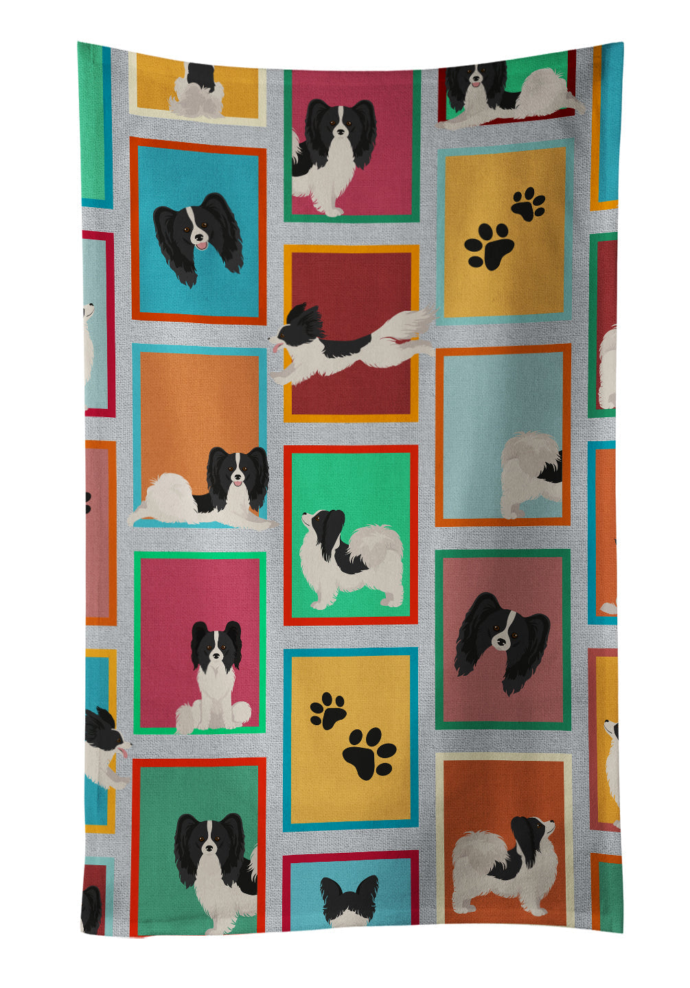 Lots of Black and Whtie Papillon Kitchen Towel Velour Plush Front and Cotton Loop Back Machine Washable