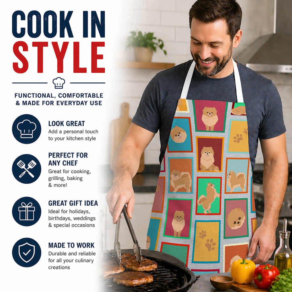 Lots of Orange Pomeranian Apron Cooking Kitchen Server Baking Crafts Gardening for Adult Women Men, Unisex, Large, Multicolor