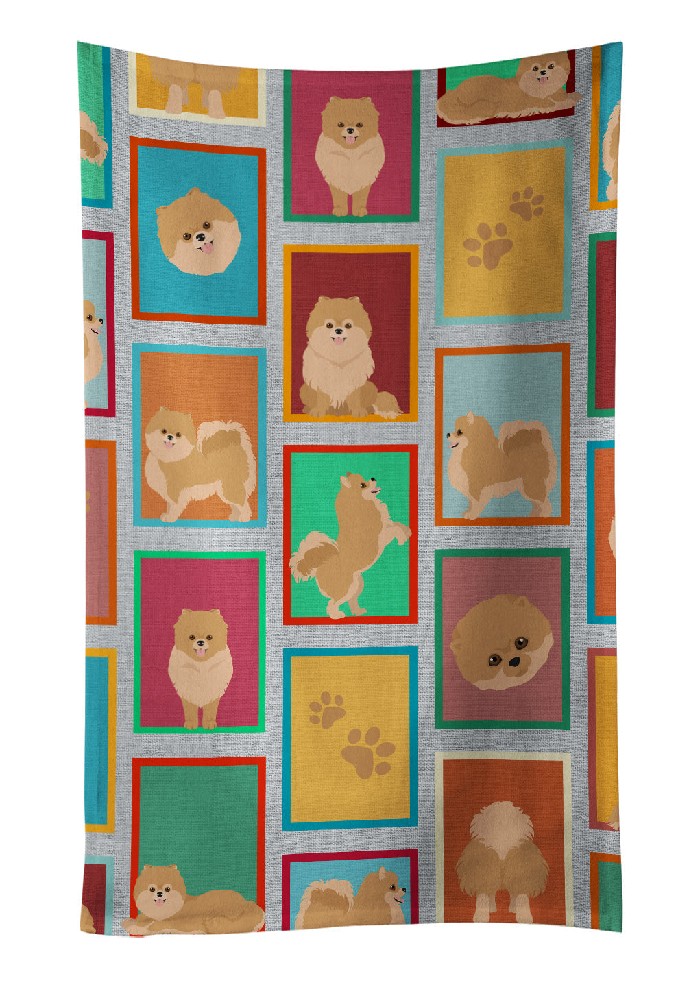 Lots of Orange Pomeranian Kitchen Towel Velour Plush Front and Cotton Loop Back Machine Washable