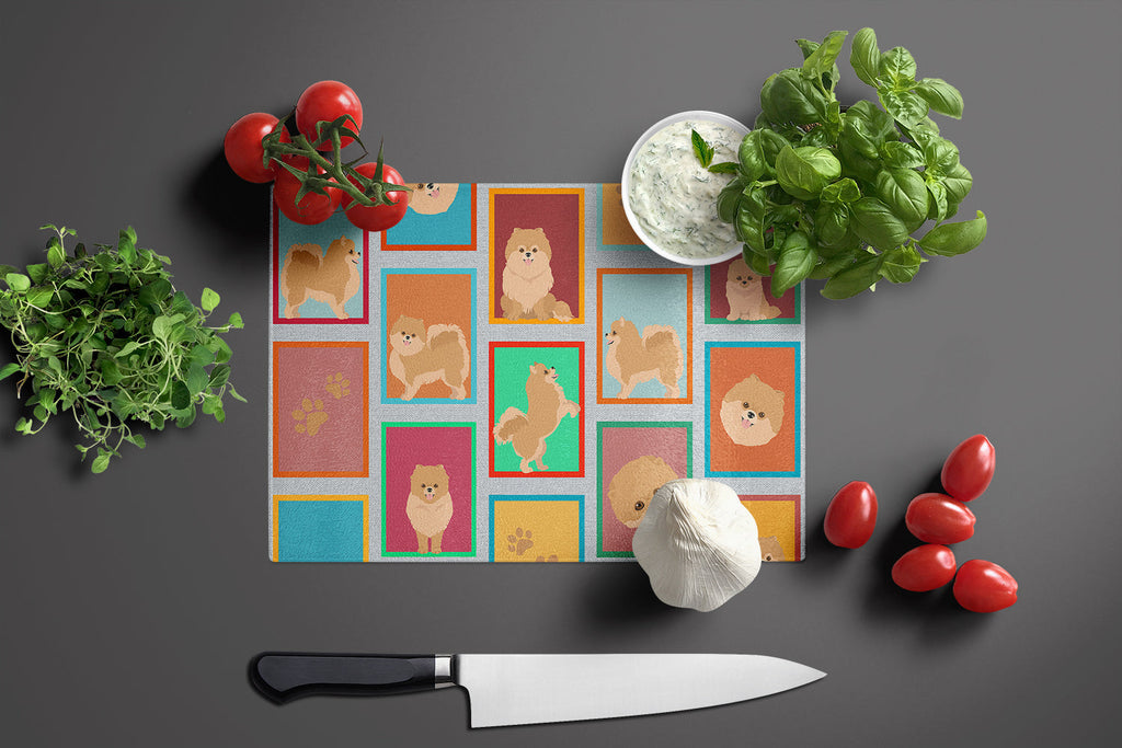 Lots of Orange Pomeranian Cutting Board Tempered Glass Kitchen Cutting Surface, Heat Resistant Chopping, Non-Slip Feet, Food Prep & Serving