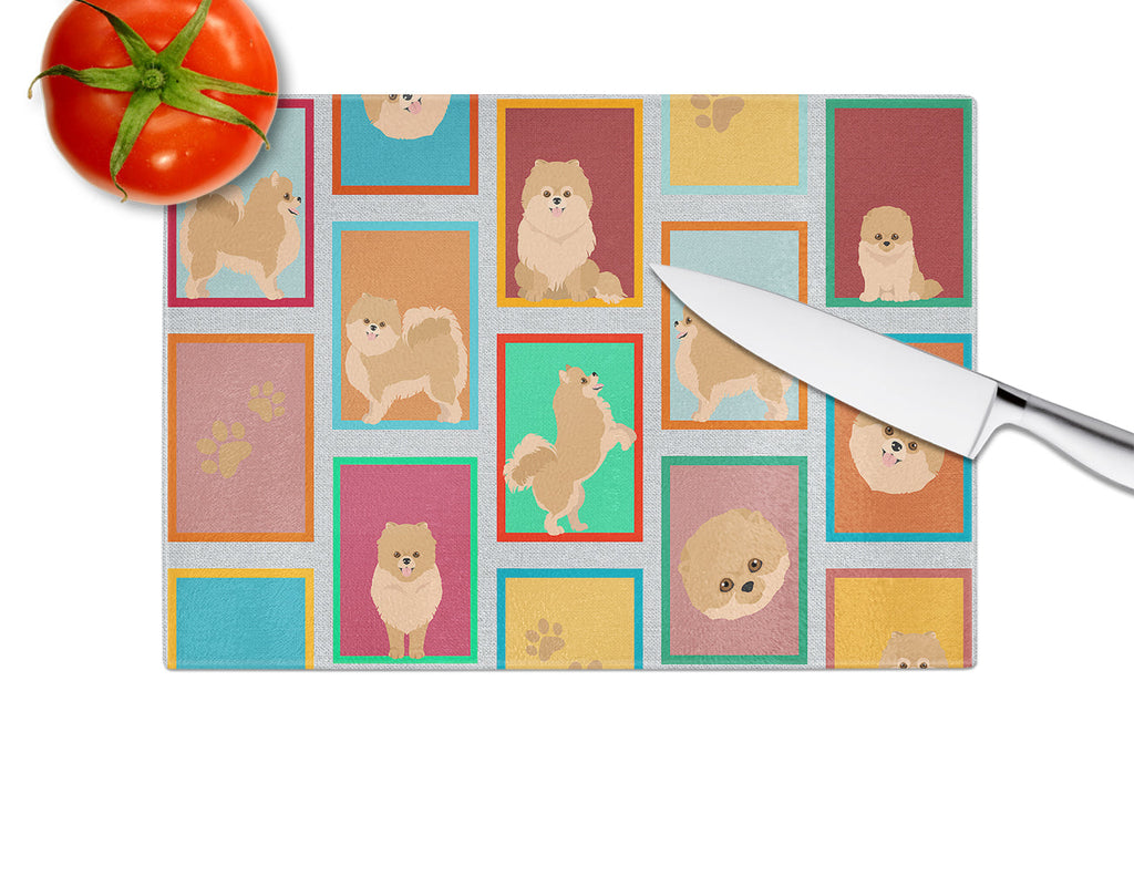 Lots of Orange Pomeranian Cutting Board Tempered Glass Kitchen Cutting Surface, Heat Resistant Chopping, Non-Slip Feet, Food Prep & Serving