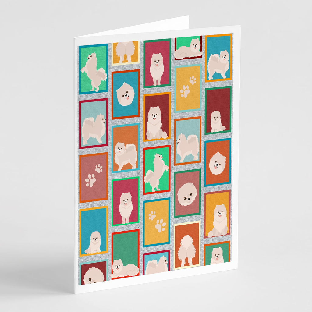 Lots of White Pomeranian Greeting Cards Pack of 8 Blank Cards with Envelopes Whimsical A7 Size 5x7
