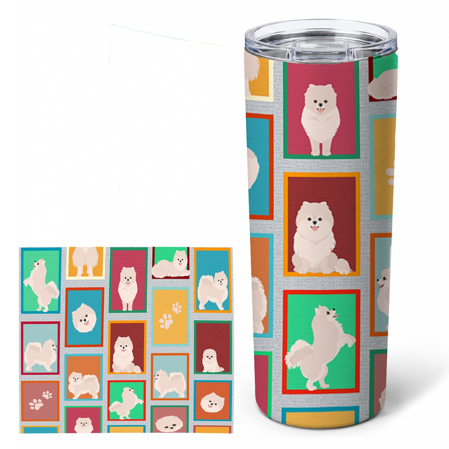 Lots of White Pomeranian Stainless Steel Skinny Tumbler 20 oz Vacuum Double Walled Reusable Insulated Travel Cup