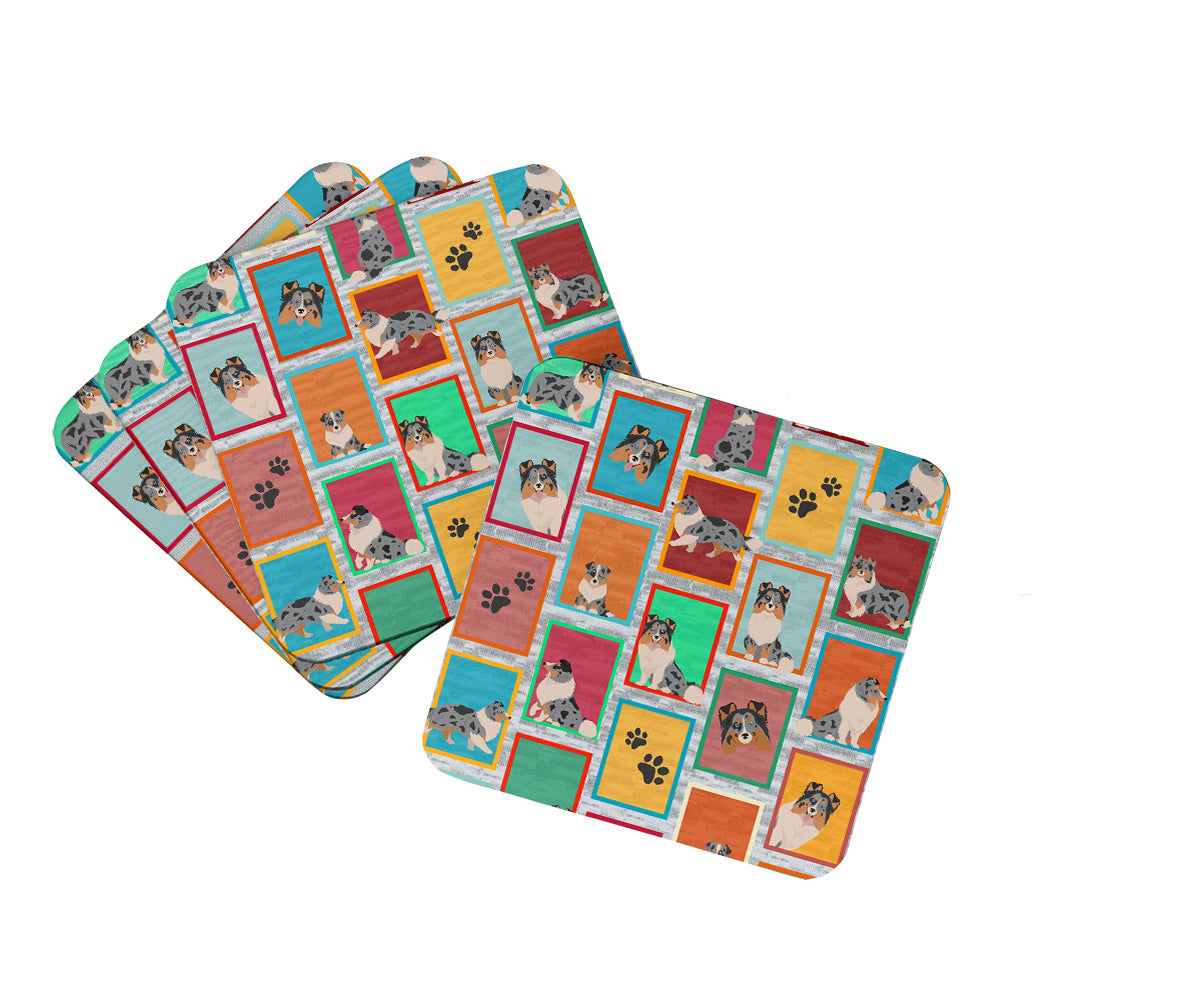 Lots of Blue Merle Sheltie Foam Coasters Set of 4 Cup Coasters for Indoor Outdoor, Tabletop Protection, Anti Slip, Mouse pad Material