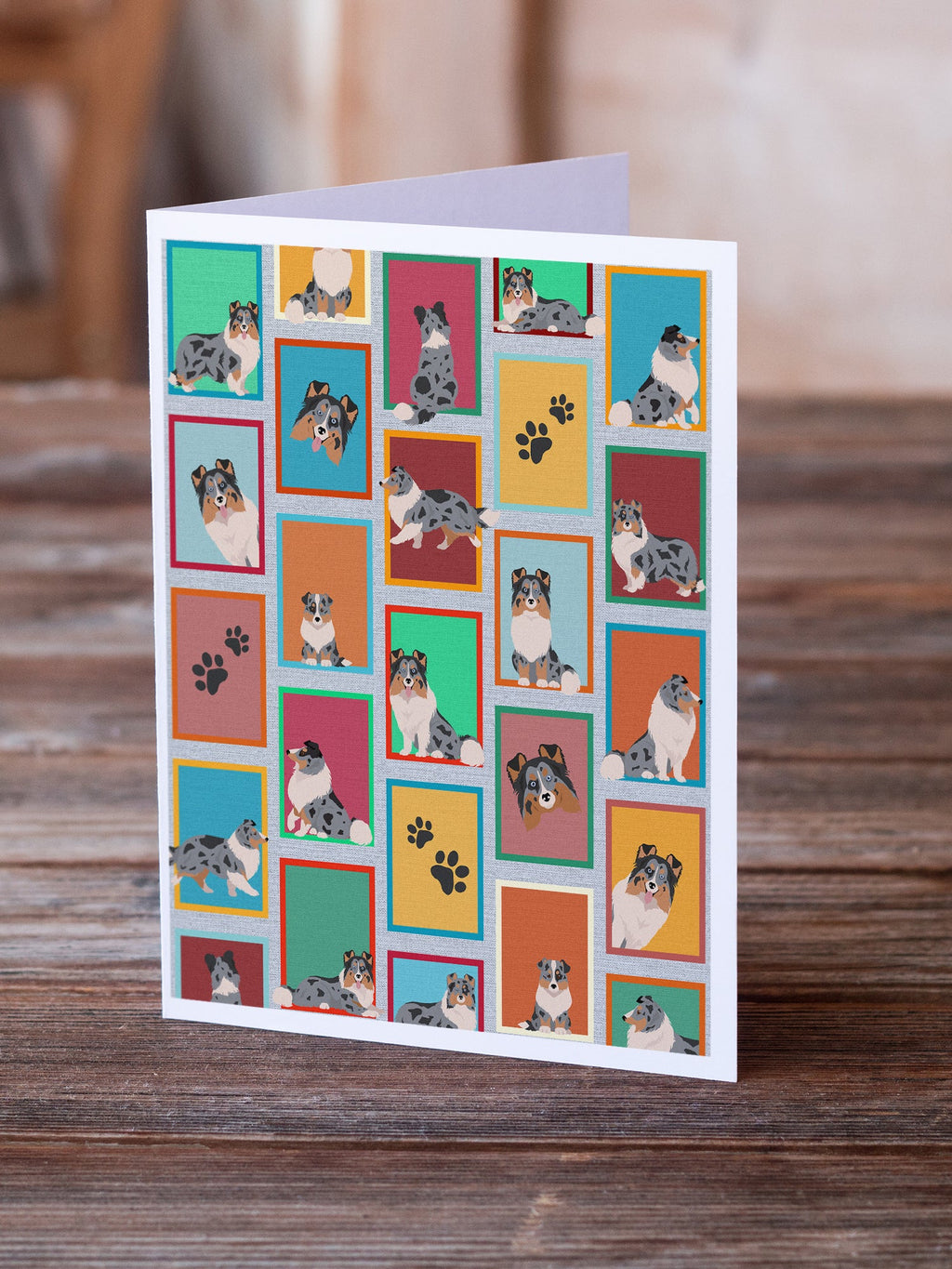 Lots of Blue Merle Sheltie Greeting Cards Pack of 8 Blank Cards with Envelopes Whimsical A7 Size 5x7