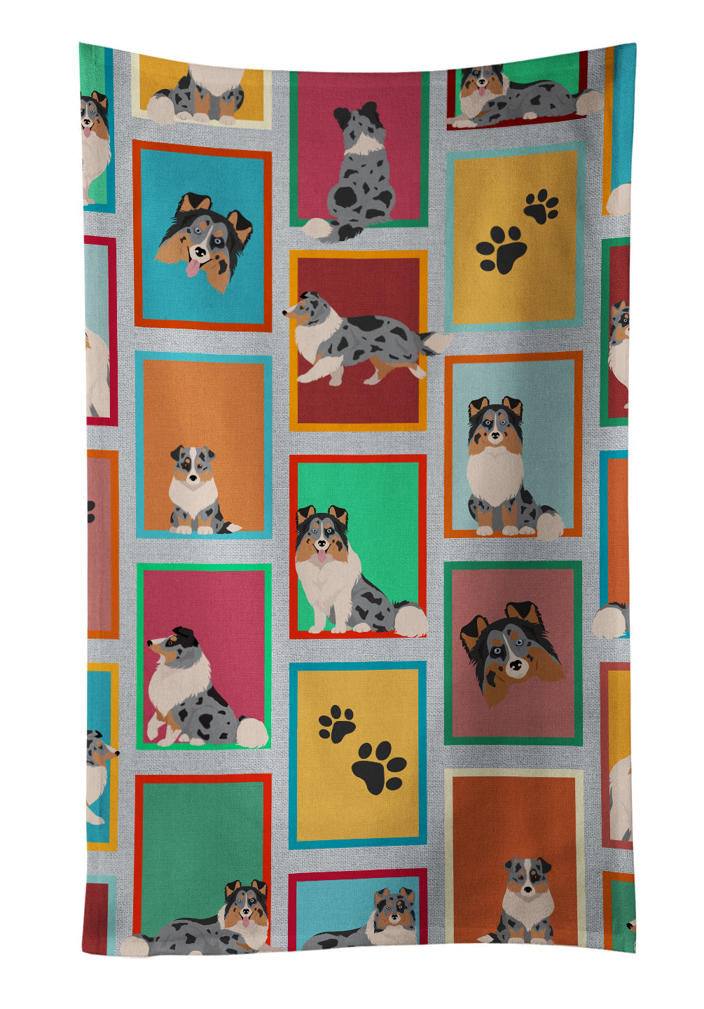 Lots of Blue Merle Sheltie Kitchen Towel Velour Plush Front and Cotton Loop Back Machine Washable