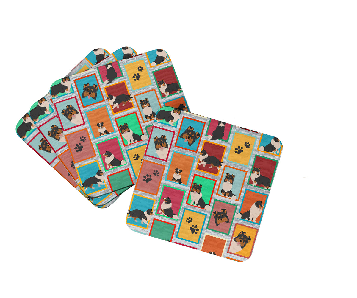 Lots of Tricolor Sheltie Foam Coasters Set of 4 Cup Coasters for Indoor Outdoor, Tabletop Protection, Anti Slip, Mouse pad Material