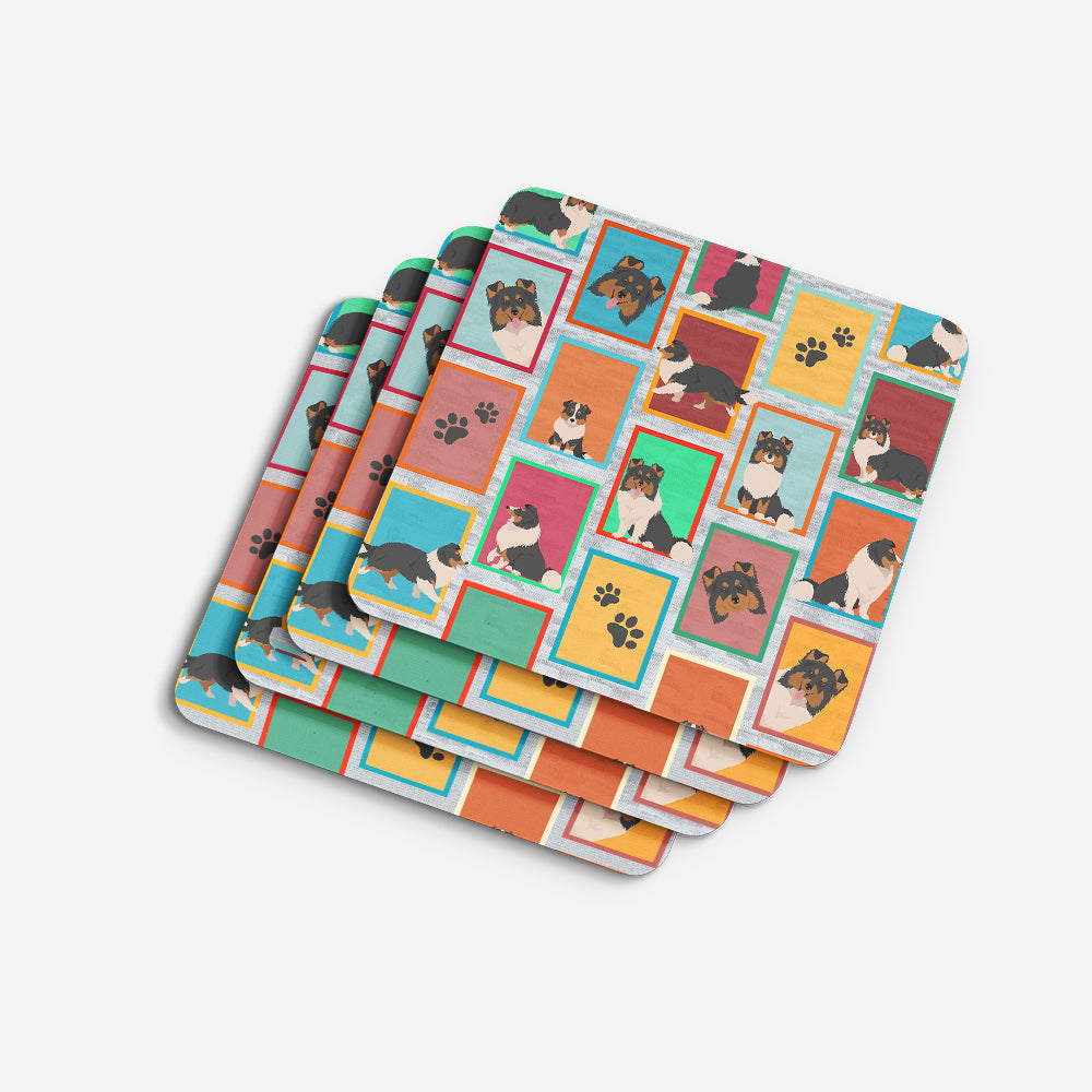 Lots of Tricolor Sheltie Foam Coasters Set of 4 Cup Coasters for Indoor Outdoor, Tabletop Protection, Anti Slip, Mouse pad Material