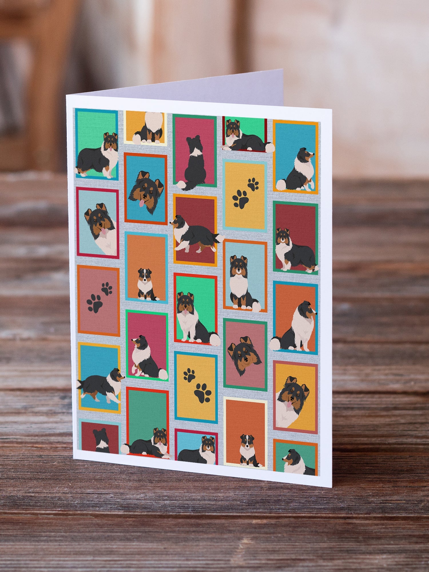Lots of Tricolor Sheltie Greeting Cards Pack of 8 Blank Cards with Envelopes Whimsical A7 Size 5x7