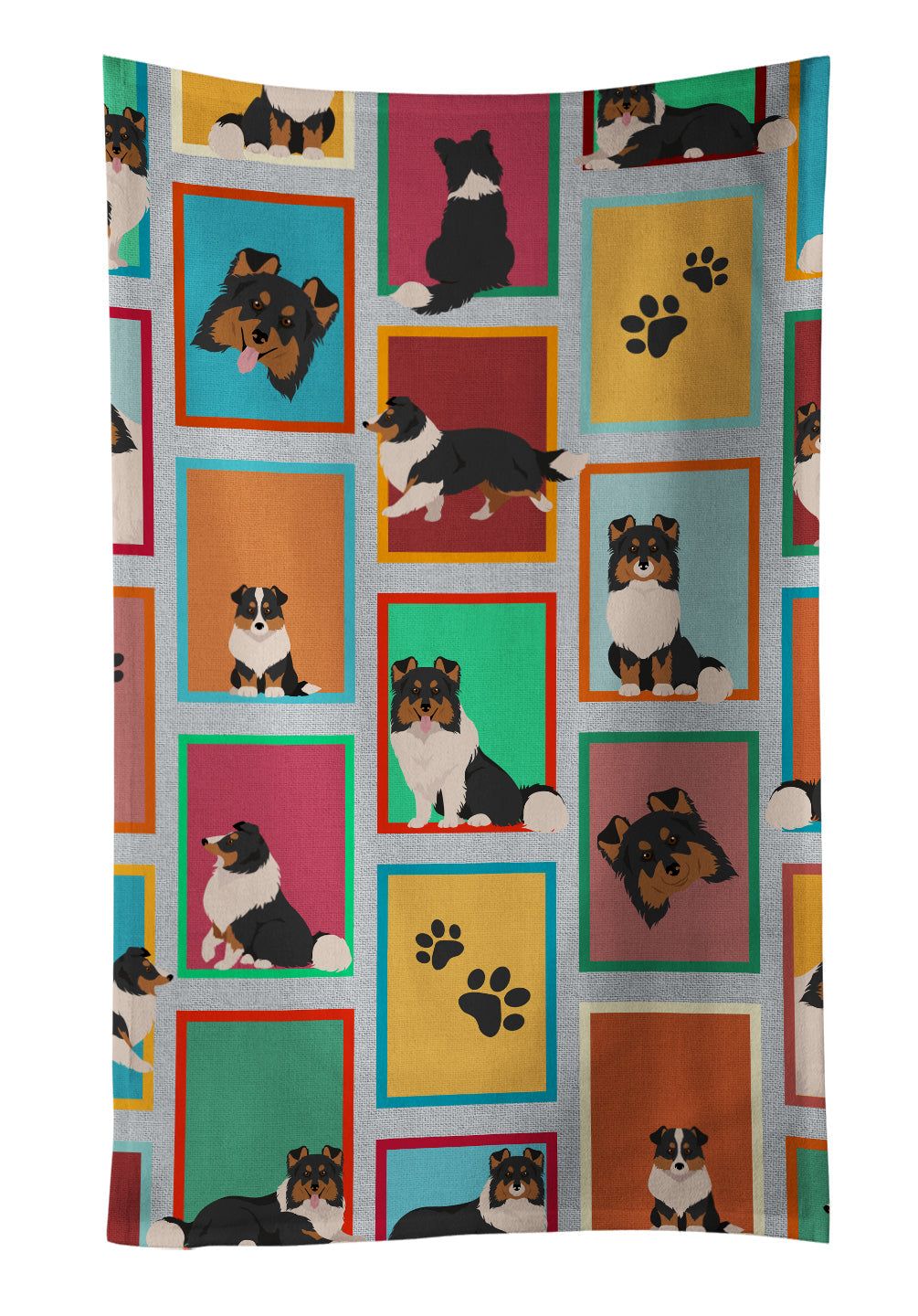 Lots of Tricolor Sheltie Kitchen Towel Velour Plush Front and Cotton Loop Back Machine Washable