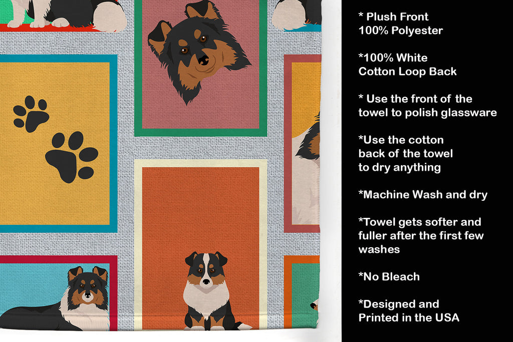 Lots of Tricolor Sheltie Kitchen Towel Velour Plush Front and Cotton Loop Back Machine Washable