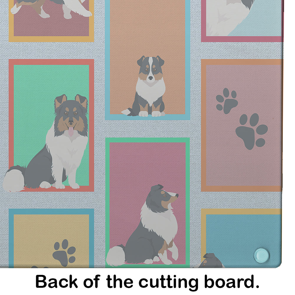 Lots of Tricolor Sheltie Cutting Board Tempered Glass Kitchen Cutting Surface, Heat Resistant Chopping, Non-Slip Feet, Food Prep & Serving