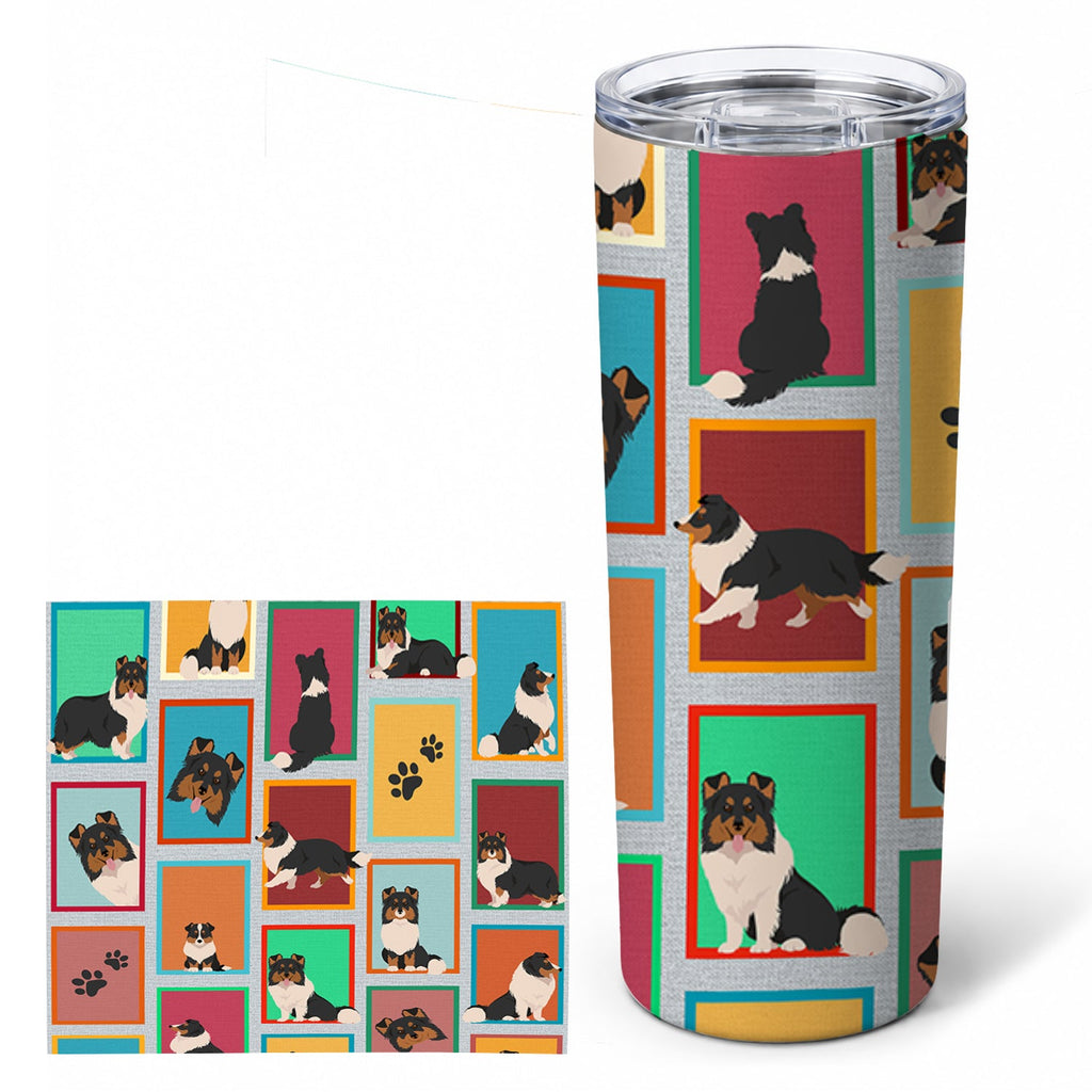 Lots of Tricolor Sheltie Stainless Steel Skinny Tumbler 20 oz Vacuum Double Walled Reusable Insulated Travel Cup