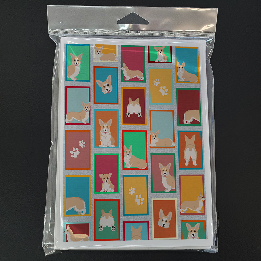 Lots of Fawn Pembroke Corgi Greeting Cards Pack of 8 Blank Cards with Envelopes Whimsical A7 Size 5x7