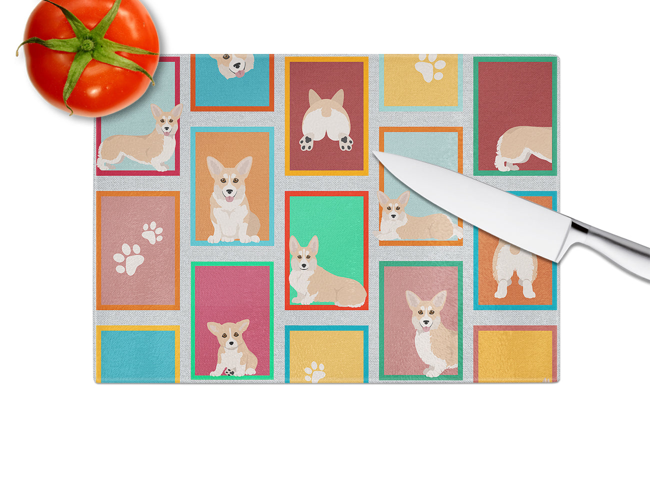 Lots of Fawn Pembroke Corgi Cutting Board Tempered Glass Kitchen Cutting Surface, Heat Resistant Chopping, Non-Slip Feet, Food Prep & Serving