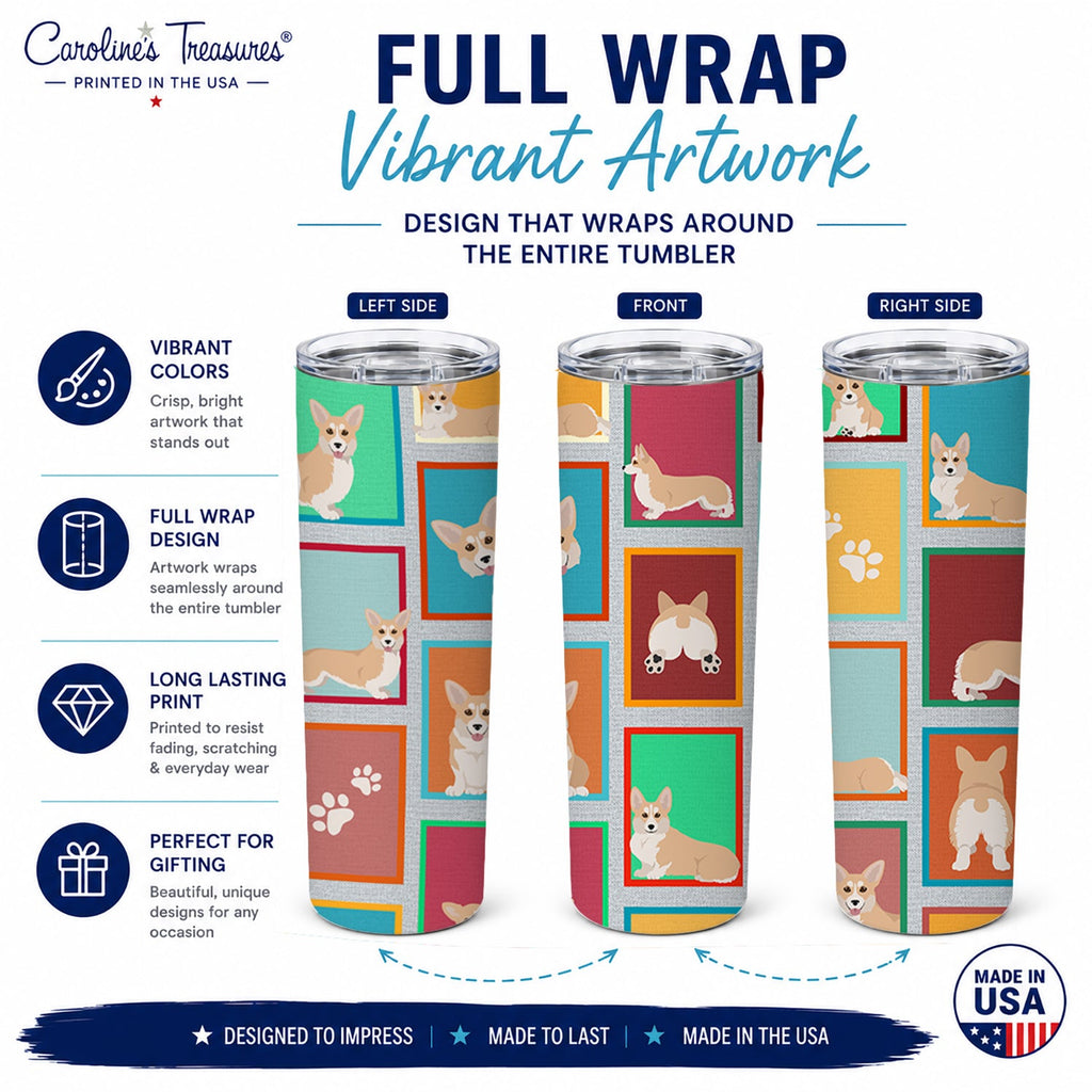 Lots of Fawn Pembroke Corgi Stainless Steel Skinny Tumbler 20 oz Vacuum Double Walled Reusable Insulated Travel Cup
