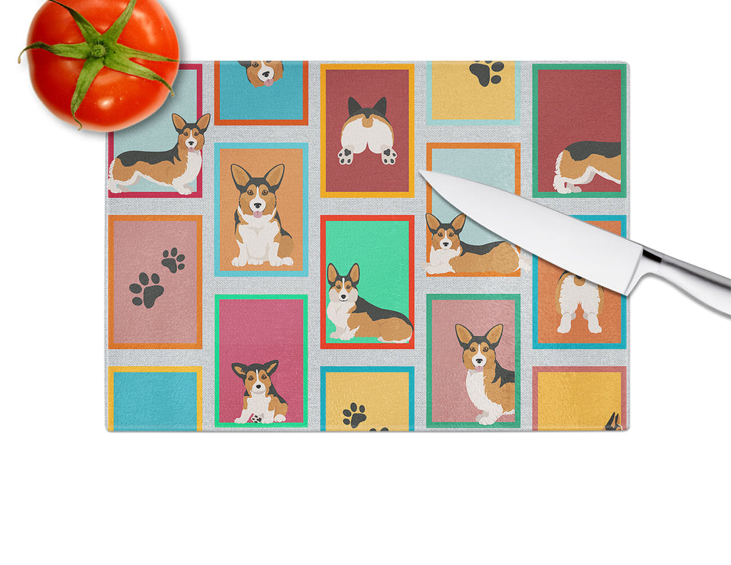 Lots of Sable Pembroke Corgi Cutting Board Tempered Glass Kitchen Cutting Surface, Heat Resistant Chopping, Non-Slip Feet, Food Prep & Serving
