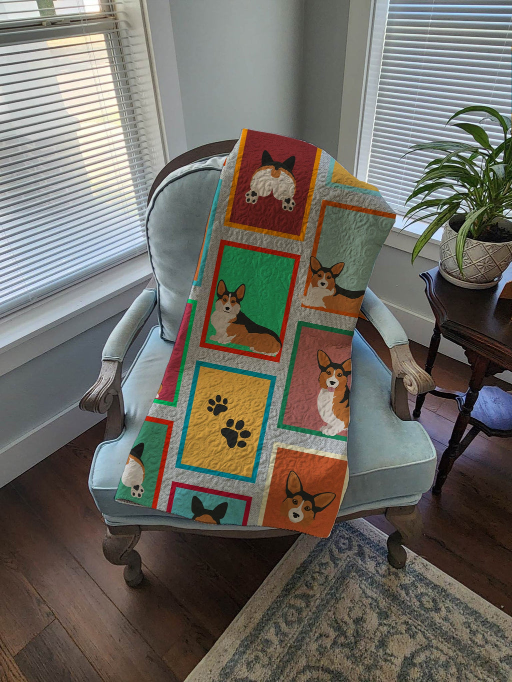 Lots of Sable Pembroke Corgi Quilted Blanket 50x60 Artwork Pattern Quilted Throw Blanket for Bed, Couch, Sofa, Soft and Lightweight