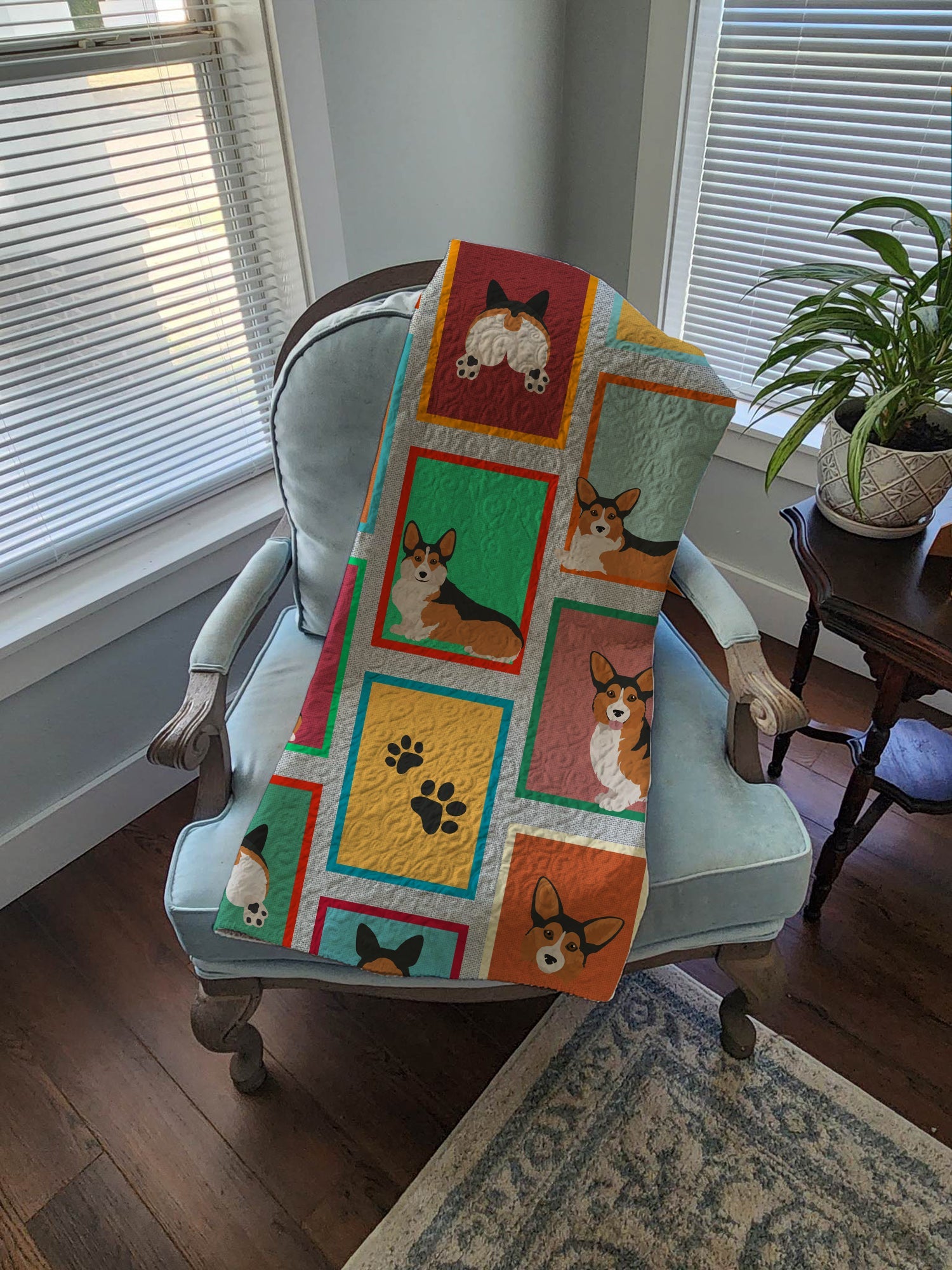 Lots of Sable Pembroke Corgi Quilted Blanket 50x60 Artwork Pattern Quilted Throw Blanket for Bed, Couch, Sofa, Soft and Lightweight