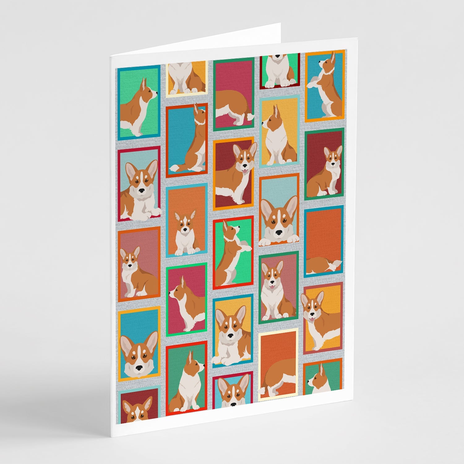Lots of Red Cardigan Corgi Greeting Cards Pack of 8 Blank Cards with Envelopes Whimsical A7 Size 5x7