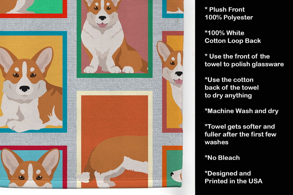 Lots of Red Cardigan Corgi Kitchen Towel Velour Plush Front and Cotton Loop Back Machine Washable