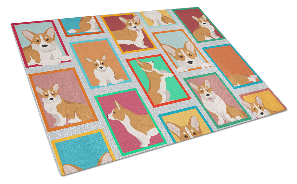 Lots of Red Cardigan Corgi Cutting Board Tempered Glass Kitchen Cutting Surface, Heat Resistant Chopping, Non-Slip Feet, Food Prep & Serving