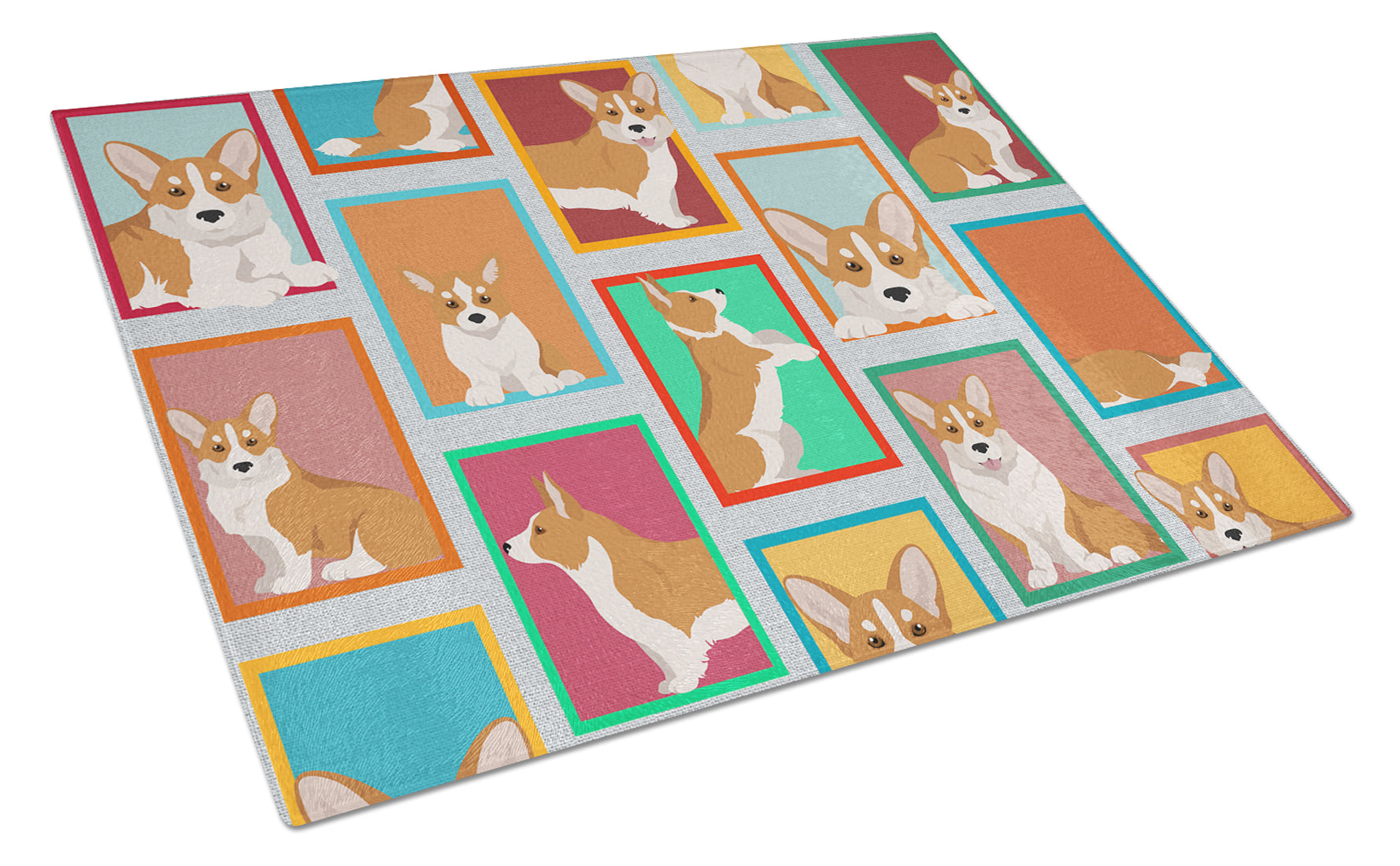 Lots of Red Cardigan Corgi Cutting Board Tempered Glass Kitchen Cutting Surface, Heat Resistant Chopping, Non-Slip Feet, Food Prep & Serving