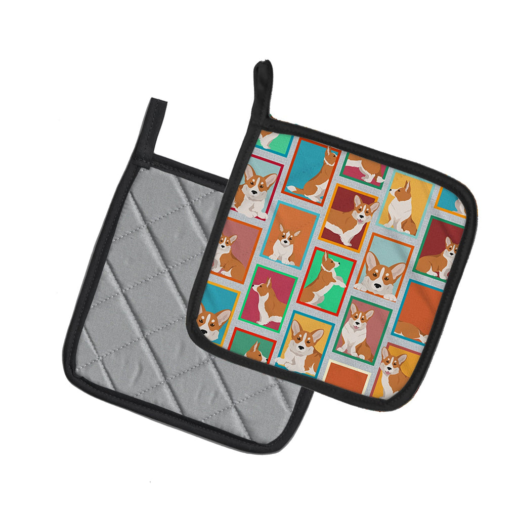 Lots of Red Cardigan Corgi Pot Holder Set of 2 Heat Resistant Quilted Hot Pads 7.5 x 7.5 Inch, Insulated Kitchen Trivets for Cooking & Baking