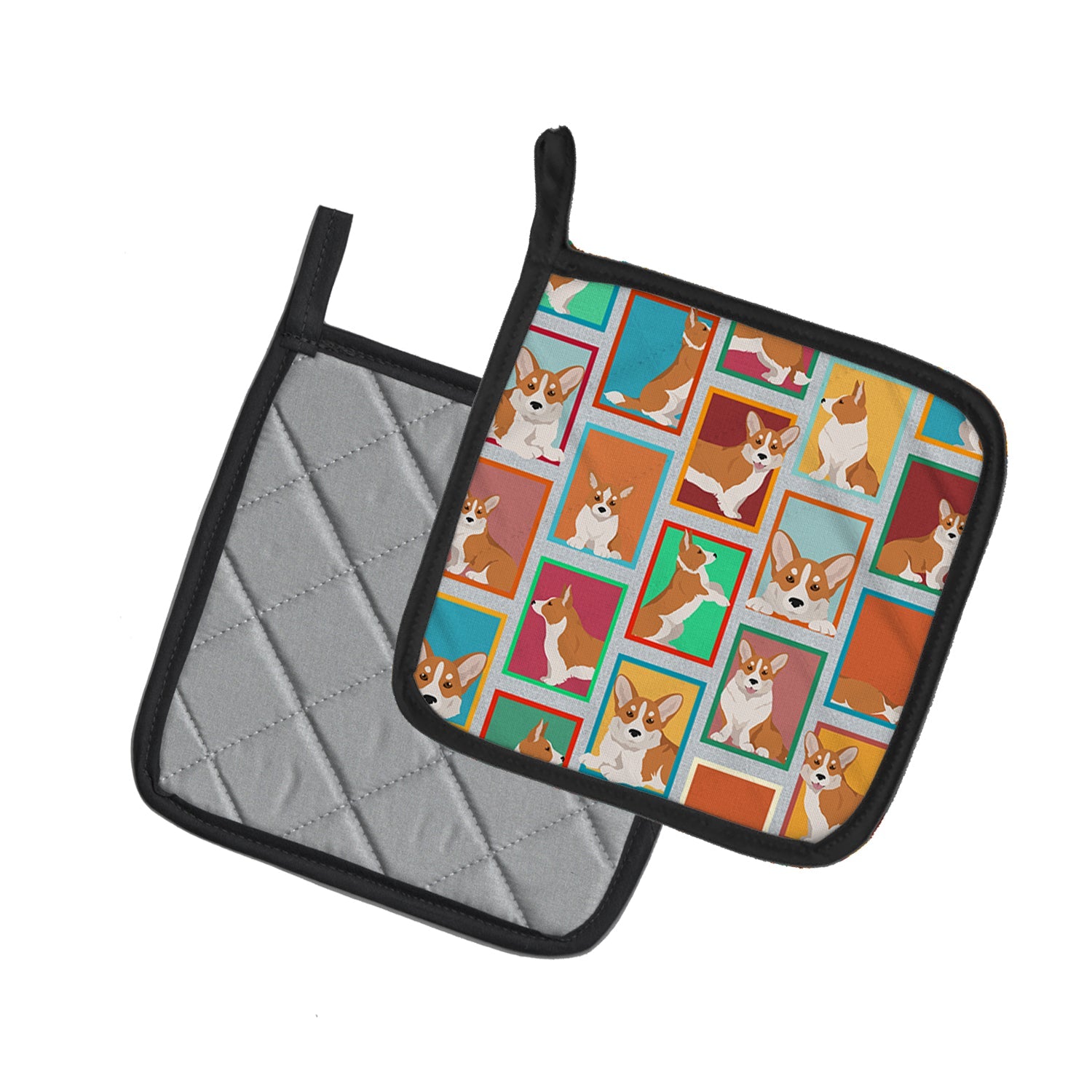 Lots of Red Cardigan Corgi Pot Holder Set of 2 Heat Resistant Quilted Hot Pads 7.5 x 7.5 Inch, Insulated Kitchen Trivets for Cooking & Baking