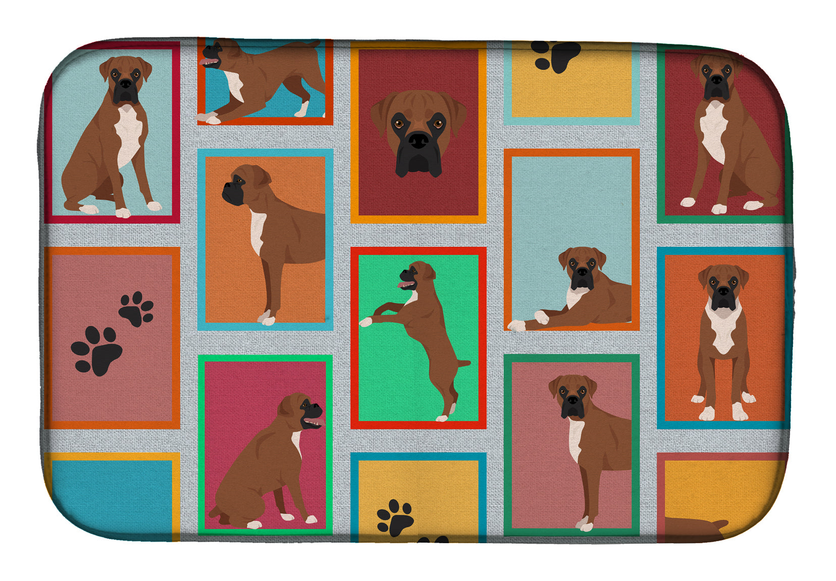 Lots of Black Face Boxer Dish Drying Mat Absorbent Dish Drying Mat Pad for Kitchen Counter Dish Drainer Mat for Countertop, 14 x 21", Multicolor