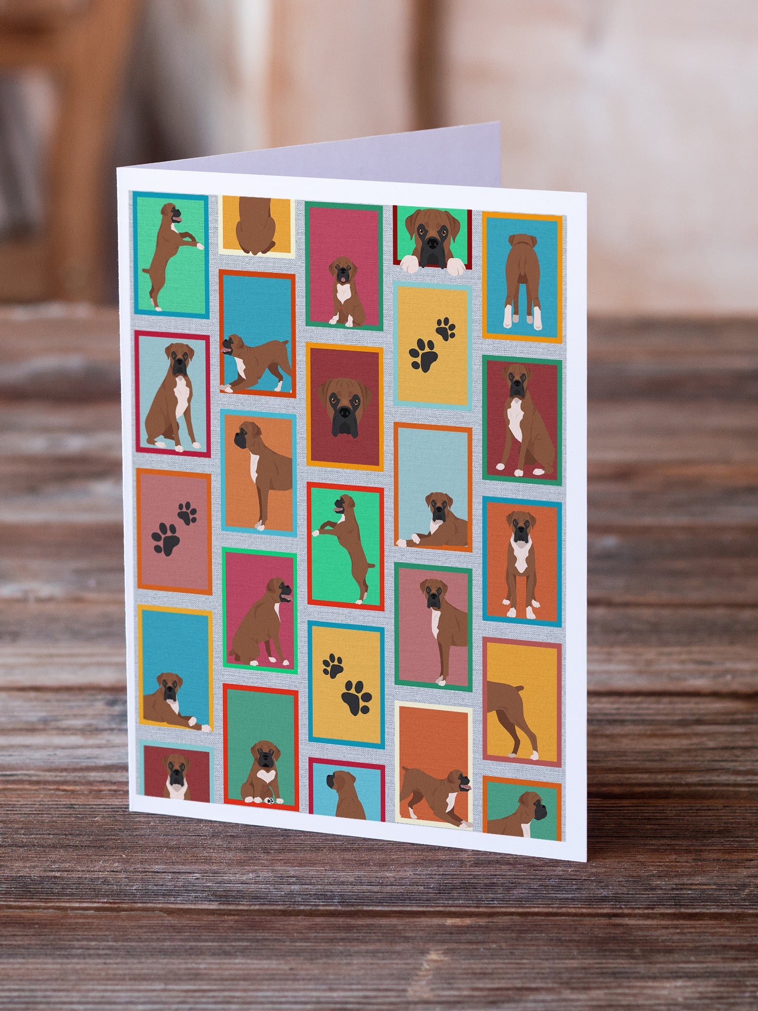 Lots of Black Face Boxer Greeting Cards Pack of 8 Blank Cards with Envelopes Whimsical A7 Size 5x7