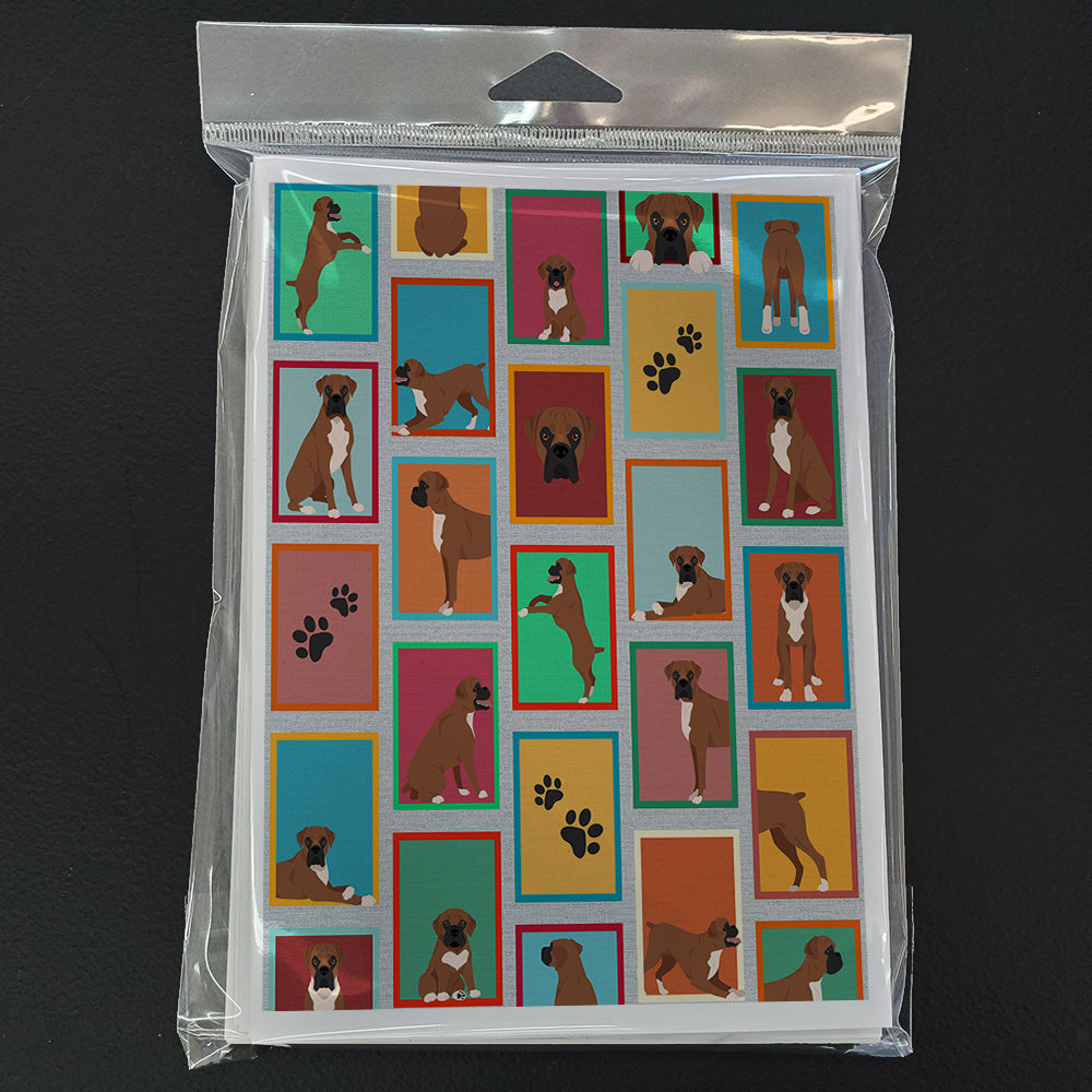 Lots of Black Face Boxer Greeting Cards Pack of 8 Blank Cards with Envelopes Whimsical A7 Size 5x7