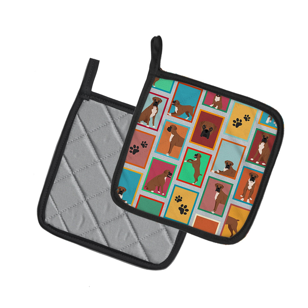 Lots of Black Face Boxer Pot Holder Set of 2 Heat Resistant Quilted Hot Pads 7.5 x 7.5 Inch, Insulated Kitchen Trivets for Cooking & Baking