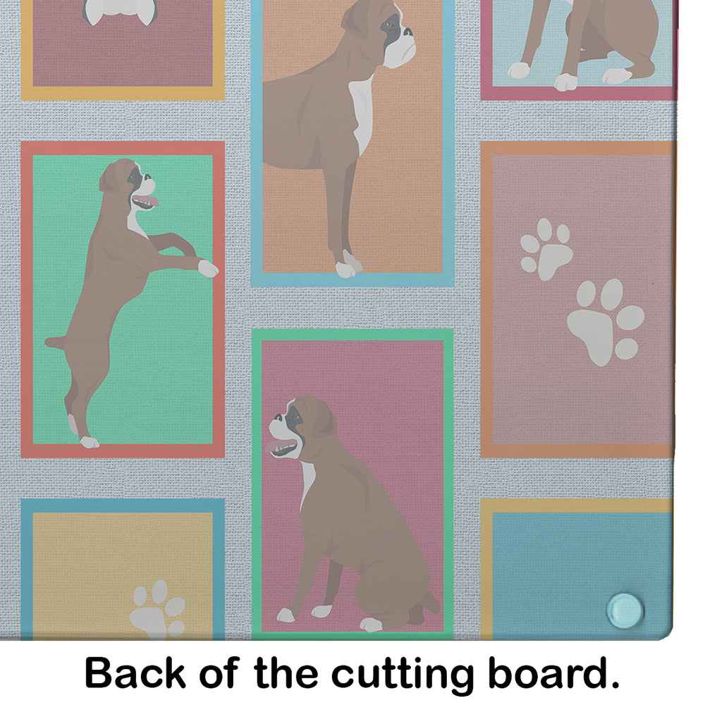 Lots of Flashy Fawn Boxer Cutting Board Tempered Glass Kitchen Cutting Surface, Heat Resistant Chopping, Non-Slip Feet, Food Prep & Serving