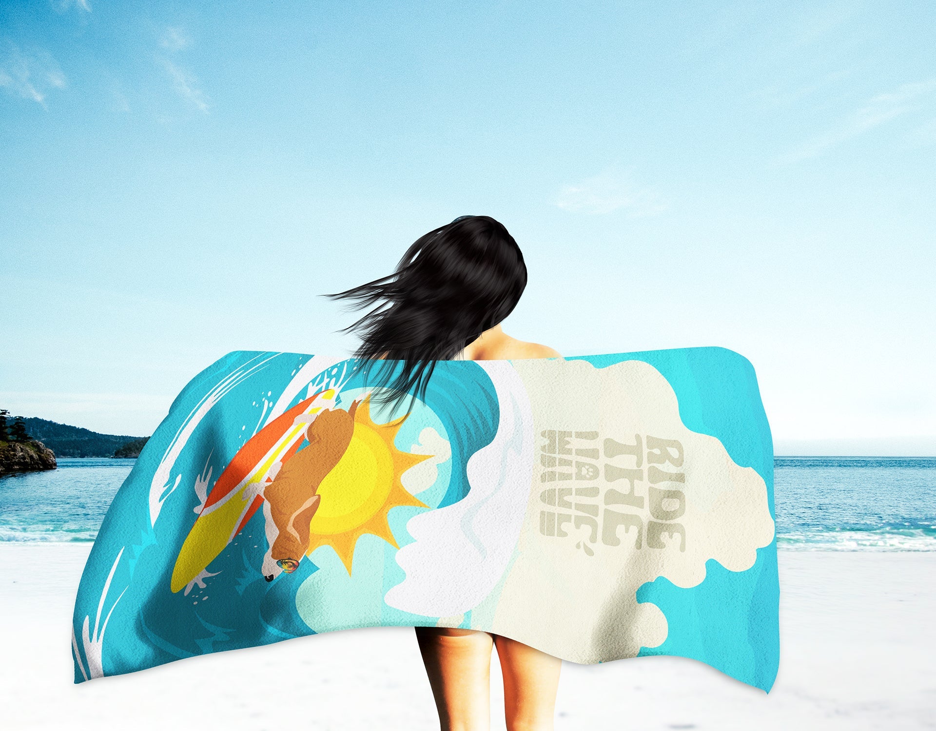 Surfer Dog Red Basset Hound Premium Beach Towel Oversized Towel Beach Blanket, Pool, Beach Essentials, Yoga, Premium Bath Towel, Quick Dry Plush