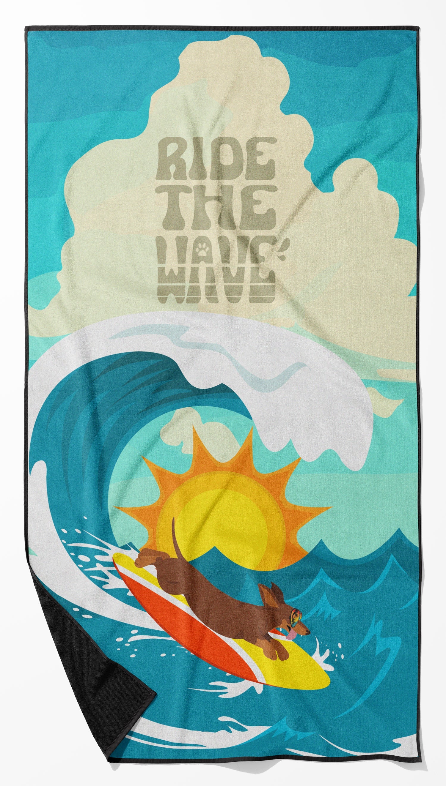 Surfer Dog Red Dachshund Premium Beach Towel Oversized Towel Beach Blanket, Pool, Beach Essentials, Yoga, Premium Bath Towel, Quick Dry Plush