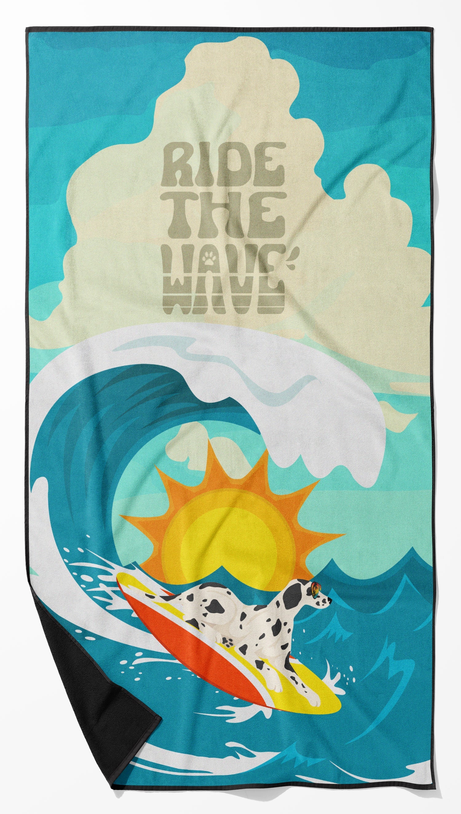 Surfer Dog Dalmatian Premium Beach Towel Oversized Towel Beach Blanket, Pool, Beach Essentials, Yoga, Premium Bath Towel, Quick Dry Plush