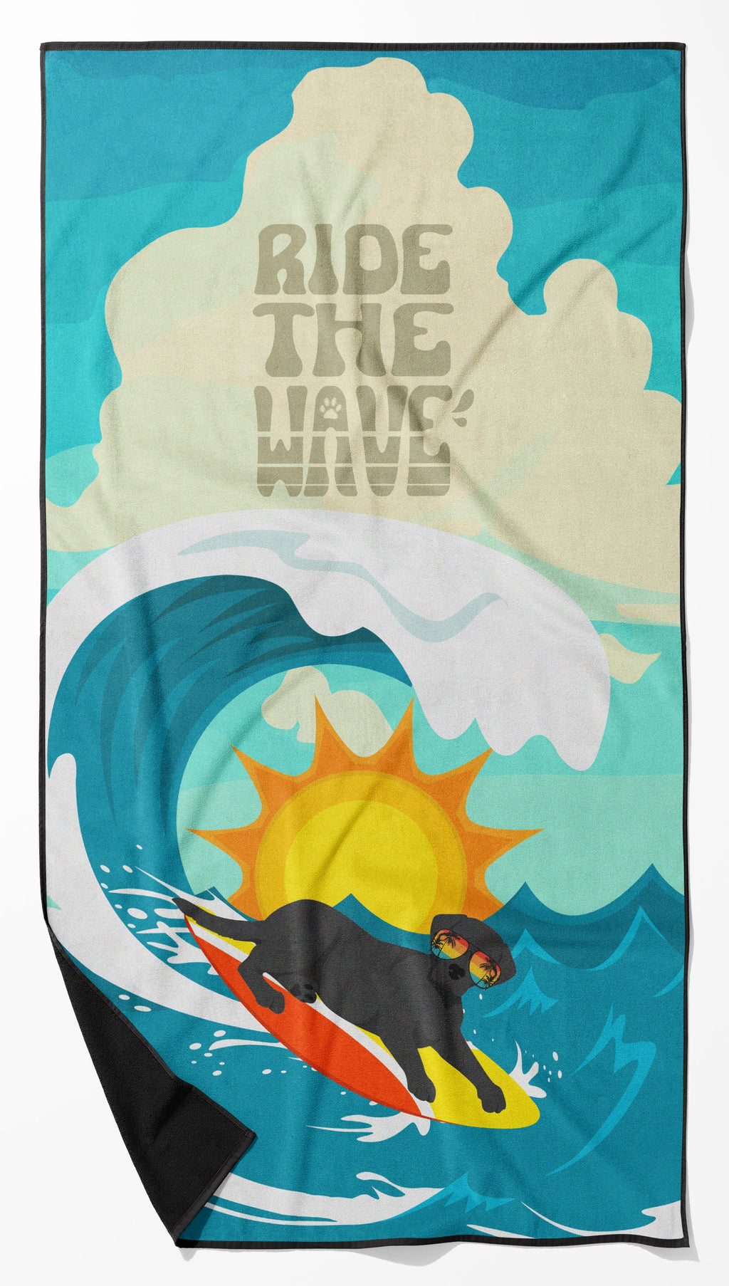Surfer Dog Black Labrador Retriever Premium Beach Towel Oversized Towel Beach Blanket, Pool, Beach Essentials, Yoga, Premium Bath Towel, Quick Dry Plush
