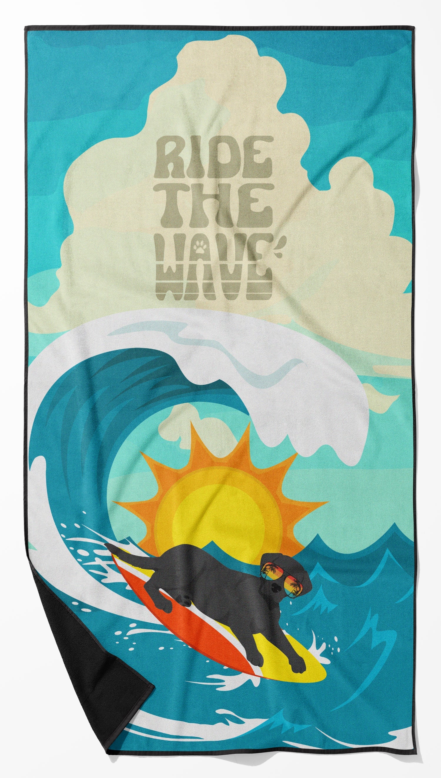 Surfer Dog Black Labrador Retriever Premium Beach Towel Oversized Towel Beach Blanket, Pool, Beach Essentials, Yoga, Premium Bath Towel, Quick Dry Plush