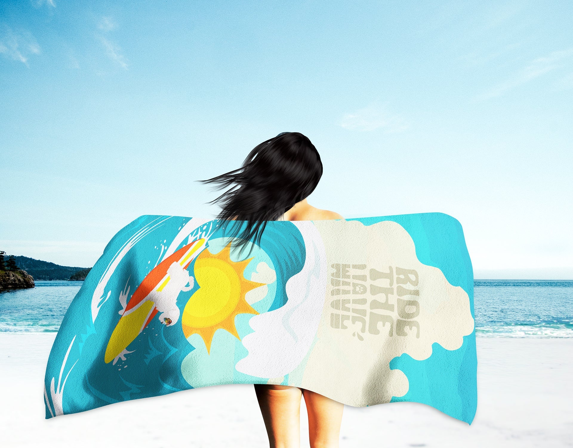 Surfer Dog Maltese Premium Beach Towel Oversized Towel Beach Blanket, Pool, Beach Essentials, Yoga, Premium Bath Towel, Quick Dry Plush